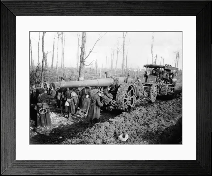 Framed Print : Big gun being transported, Western Front, WW1 Framed Print : Big gun being transported, Western Front, WW1