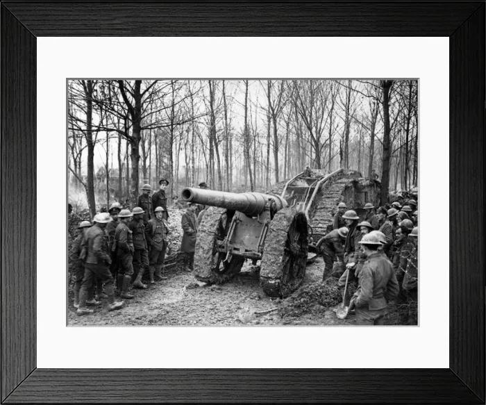 Framed Print : Captured German naval gun, Cambrai Front, WW1 Framed Print : Captured German naval gun, Cambrai Front, WW1