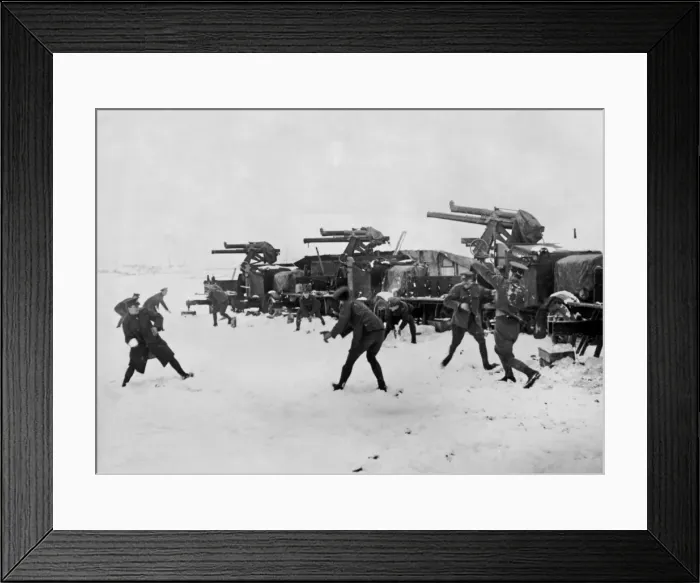 Framed Print : British gunners snowballing, Western Front, WW1 Framed Print : British gunners snowballing, Western Front, WW1