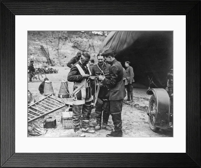 Framed Print : RFA men with parachute equipment, France, WW1 Framed Print : RFA men with parachute equipment, France, WW1