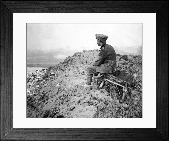 Framed Print : British soldier on muddy hill, Western Front, WW1 Framed Print : British soldier on muddy hill, Western Front, WW1