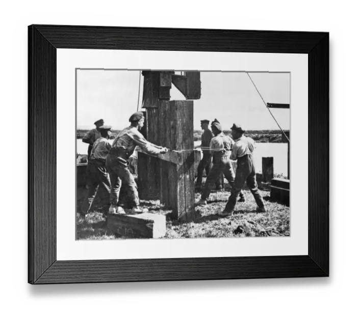 Framed Print : Royal Engineers constructing bridge, Western Front, WW1 Framed Print : Royal Engineers constructing bridge, Western Front, WW1