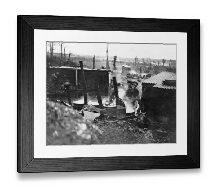 Framed Print : British soldiers preparing food, Western Front, WW1 Framed Print : British soldiers preparing food, Western Front, WW1
