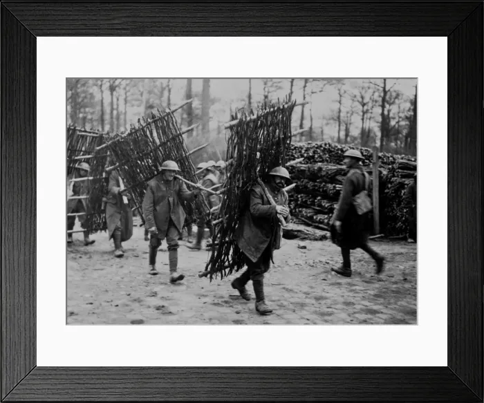 Framed Print : British soldiers with trench supports, Western Front, WW1 Framed Print : British soldiers with trench supports, Western Front, WW1