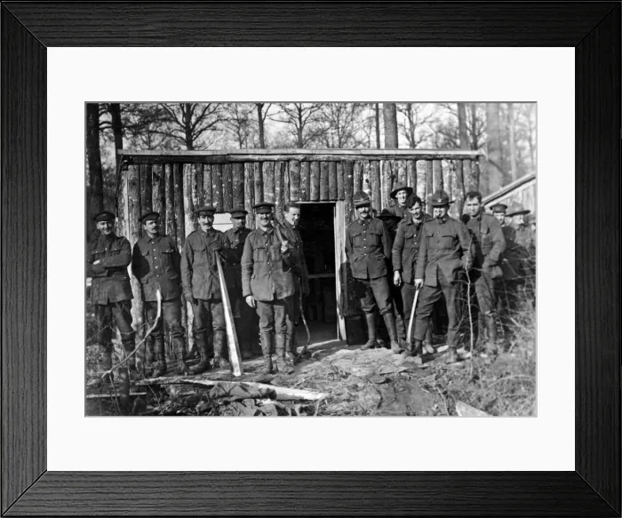 Framed Print : Soldiers at forest lumber works, Western Front, WW1 Framed Print : Soldiers at forest lumber works, Western Front, WW1
