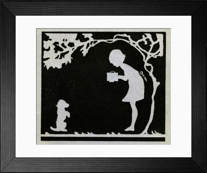 Framed Print : Silhouette, girl photographing dog Framed Print : Silhouette, girl photographing dog