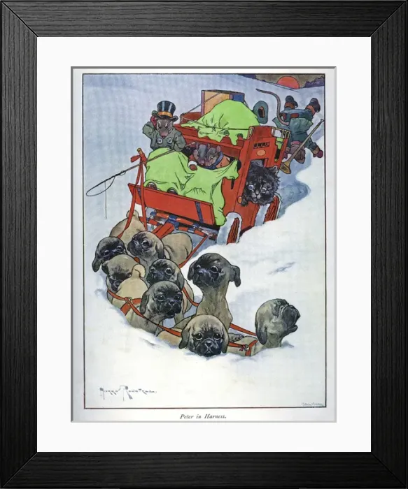 Framed Print : Pug Peter -- dogs pulling coach through snow Framed Print : Pug Peter -- dogs pulling coach through snow