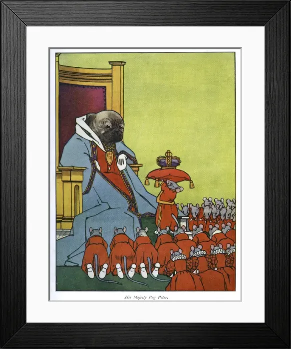 Framed Print : Pug Peter -- seated on throne with mouse subjects Framed Print : Pug Peter -- seated on throne with mouse subjects