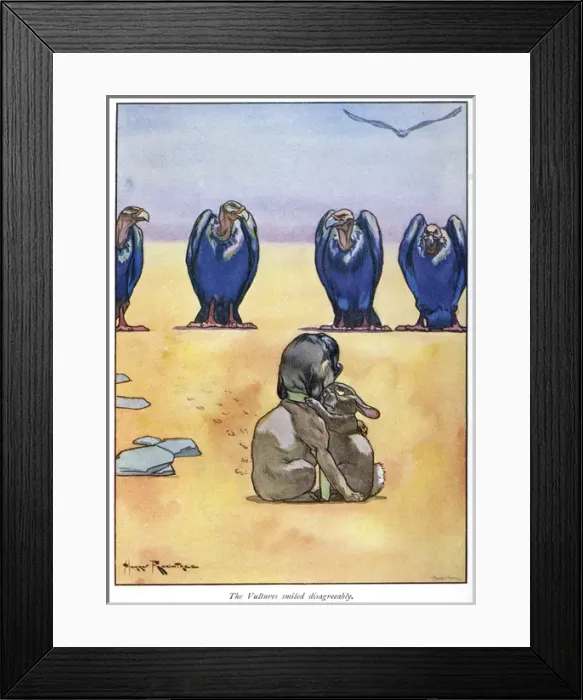 Framed Print : Pug Peter -- vultures, dog and rabbit Framed Print : Pug Peter -- vultures, dog and rabbit