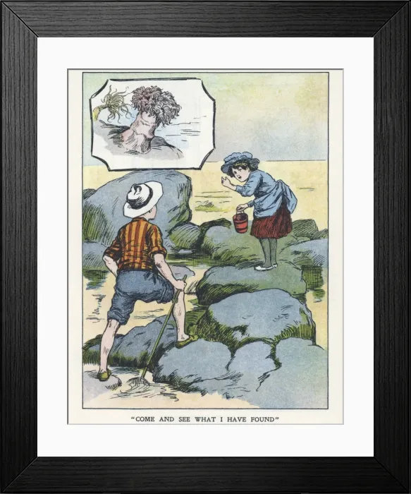Framed Print : Out of Doors -- two children exploring rock pool Framed Print : Out of Doors -- two children exploring rock pool