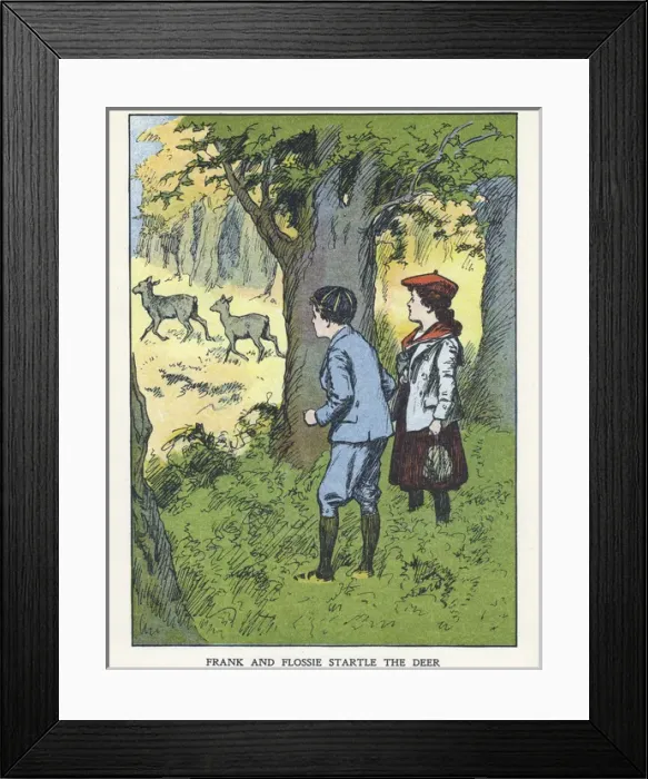 Framed Print : Out of Doors -- children watching deer Framed Print : Out of Doors -- children watching deer