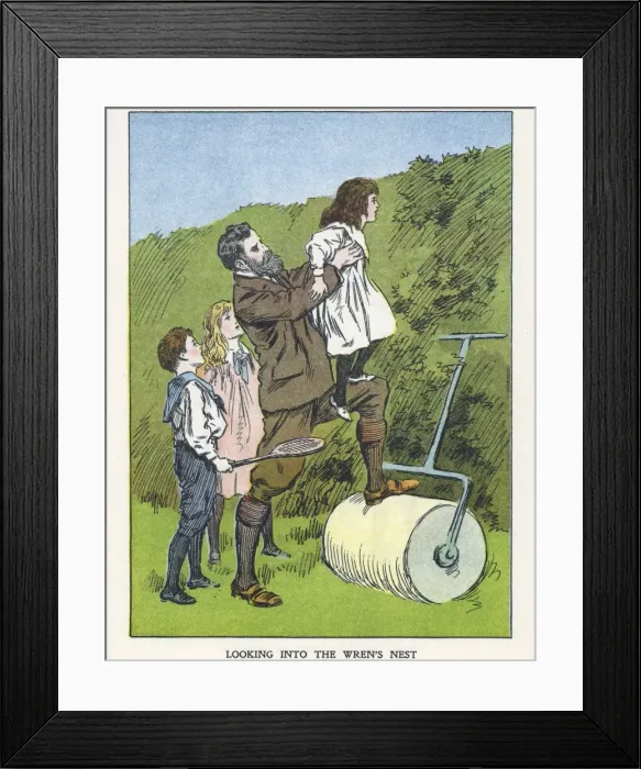 Framed Print : Out of Doors -- children looking at wrens nest