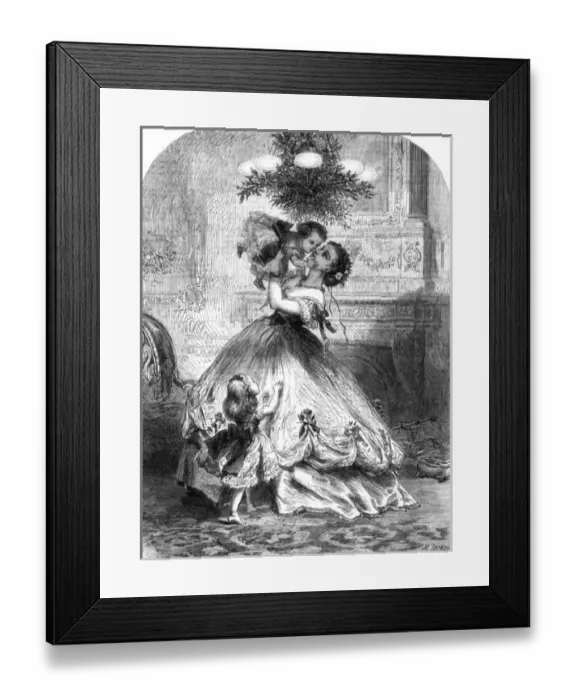Framed Print : Kissing under the mistletoe, 1865 Framed Print : Kissing under the mistletoe, 1865