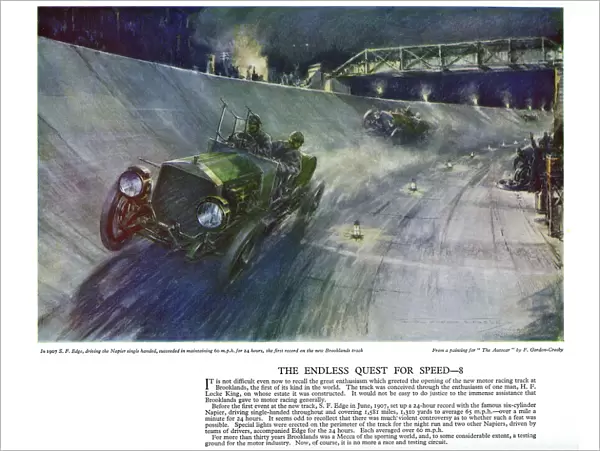 Autocar Poster -- race on new Brooklands track, Surrey