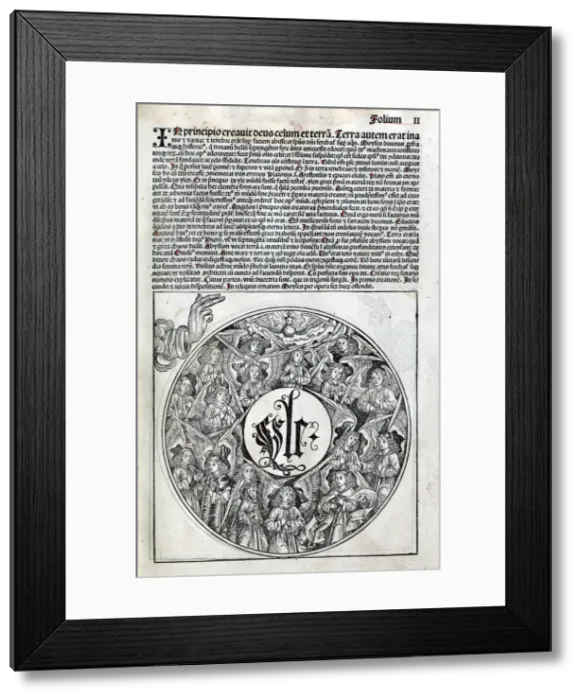 Framed Print : Woodcut depicting the creation Framed Print : Woodcut depicting the creation