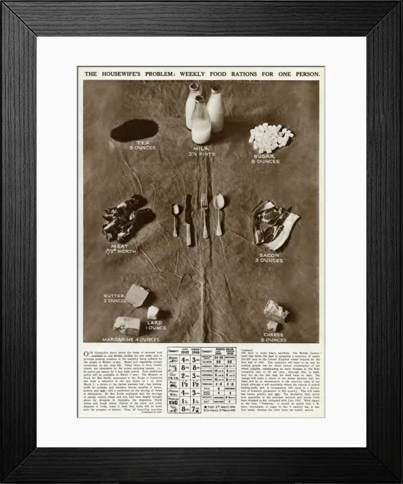 Framed Print : Weekly food ration for one person 1946 Framed Print : Weekly food ration for one person 1946