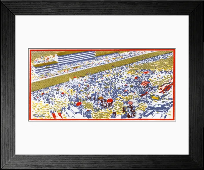 Framed Print : The Derby. Stylised illustration of the famous Derby at Epsom, Surrey, where high Framed Print : The Derby. Stylised illustration of the famous Derby at Epsom, Surrey, where high