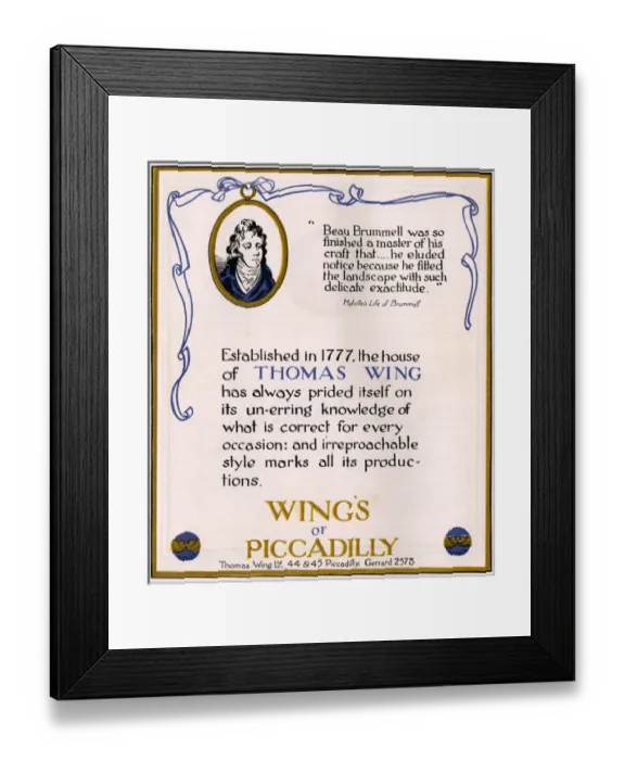 Framed Print : Wings of Piccadilly advertisement Framed Print : Wings of Piccadilly advertisement