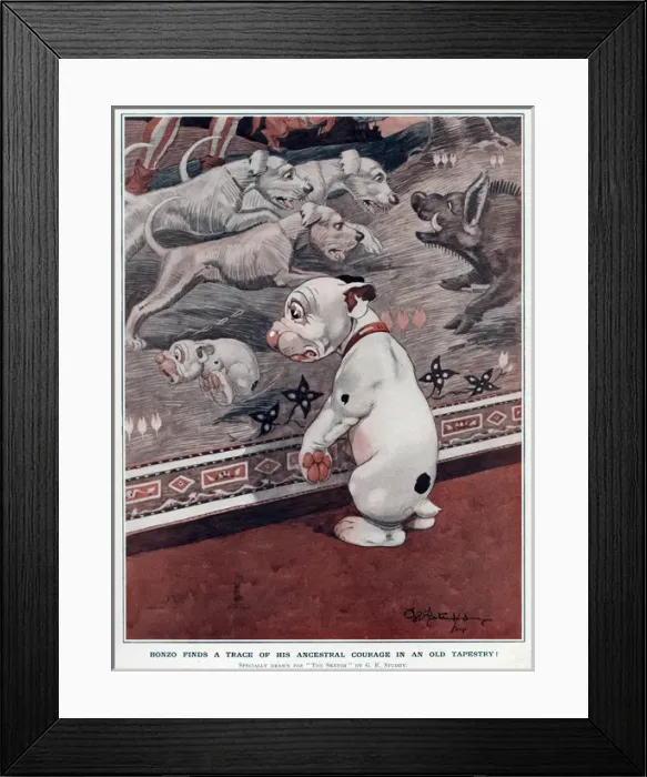 Framed Print : Bonzo in search of his forefathers by George Studdy Framed Print : Bonzo in search of his forefathers by George Studdy