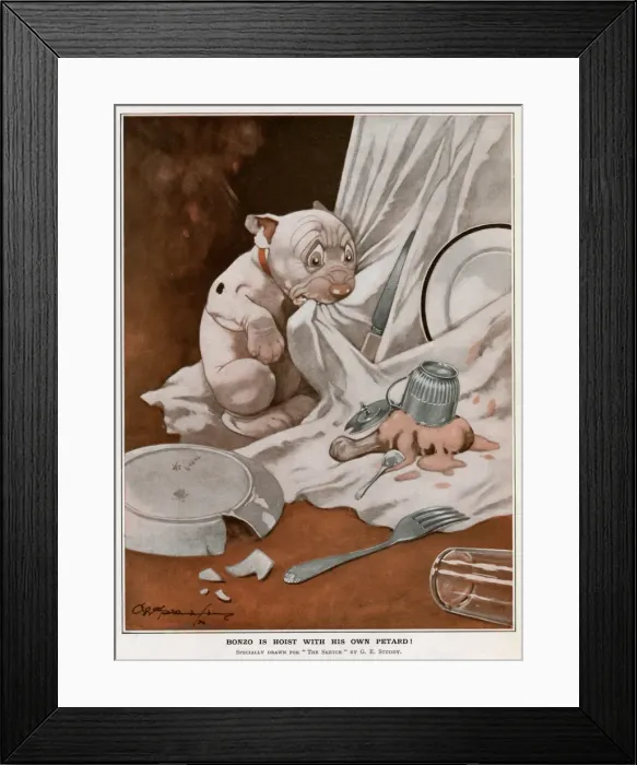 Framed Print : Bonzo is hoist with his own petard! by George Studdy