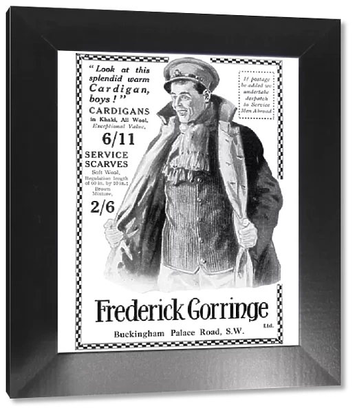 Frederick Gorringe advert - cardigans for soldiers, WWI