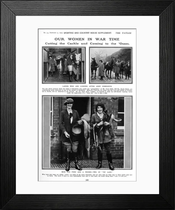 Framed Print : Our Women in War Time - ladies looking after army remounts Framed Print : Our Women in War Time - ladies looking after army remounts