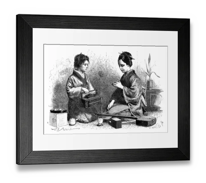 Framed Print : A shamisen player, lighting her pipe Framed Print : A shamisen player, lighting her pipe