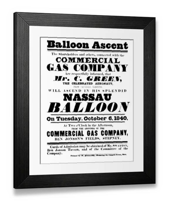 Framed Print : Greens Ascent in his Nassau Balloon Framed Print : Greens Ascent in his Nassau Balloon