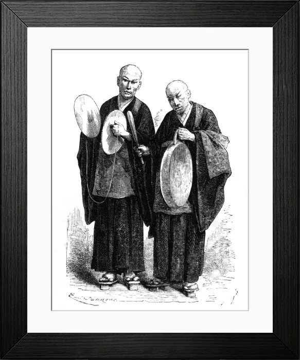 Framed Print : Regional music: Japanese gong and cymbals, c. 1870 Framed Print : Regional music: Japanese gong and cymbals, c. 1870