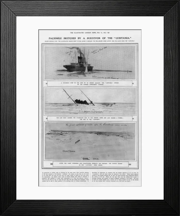 Framed Print : The Lusitania struck by a torpedo Framed Print : The Lusitania struck by a torpedo