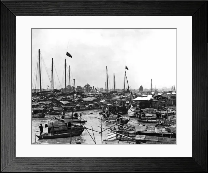 Framed Print : Crowded harbour scene, Canton(?), China Framed Print : Crowded harbour scene, Canton(?), China