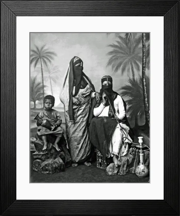 Framed Print : Veiled women and child, with hookah, Egypt Framed Print : Veiled women and child, with hookah, Egypt