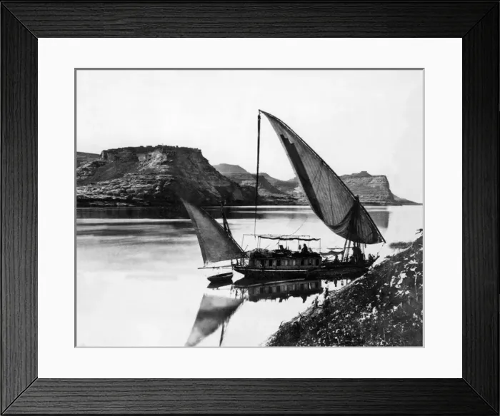 Framed Print : Boat at Qasr Ibrim on the River Nile, Egypt Framed Print : Boat at Qasr Ibrim on the River Nile, Egypt