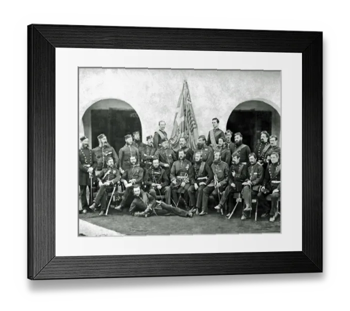 Framed Print : British regimental portrait with colours, India Framed Print : British regimental portrait with colours, India