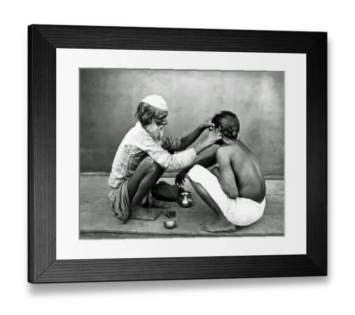Framed Print : Street barber at work, India Framed Print : Street barber at work, India