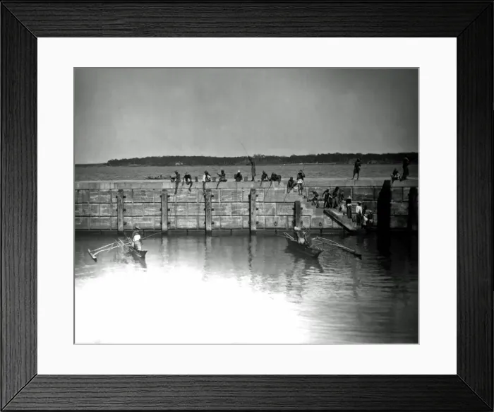Framed Print : Fishing from a harbour wall, India Framed Print : Fishing from a harbour wall, India