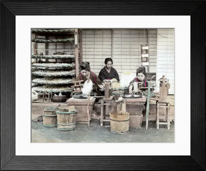 Framed Print : Women sorting silk worms, Japan Framed Print : Women sorting silk worms, Japan