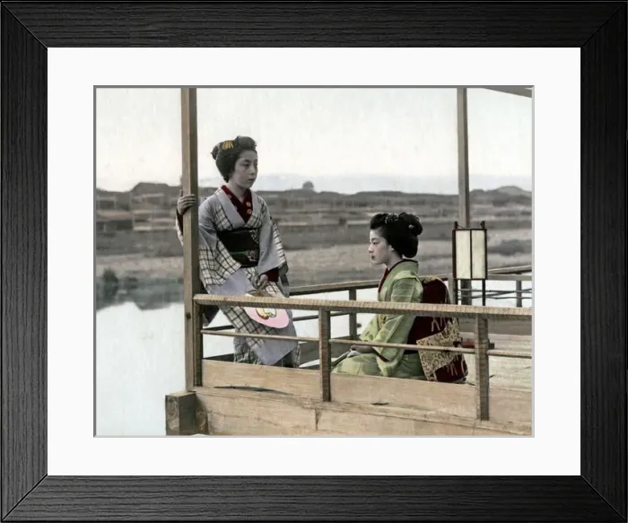 Framed Print : Two geishas on a balcony, Japan Framed Print : Two geishas on a balcony, Japan