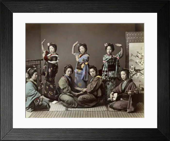 Framed Print : Geishas dancing and playing music, Japan Framed Print : Geishas dancing and playing music, Japan