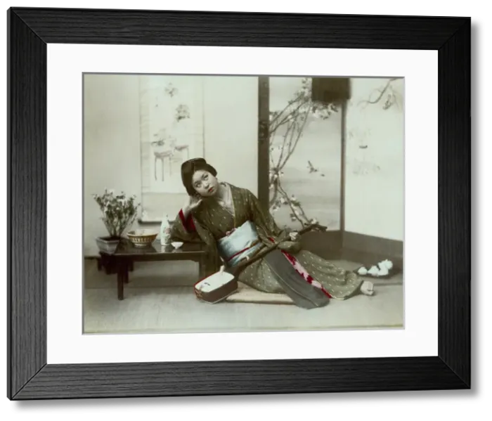 Framed Print : Geisha with shamisen, Japan Framed Print : Geisha with shamisen, Japan