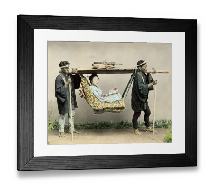 Framed Print : Geisha in travelling chair, Japan Framed Print : Geisha in travelling chair, Japan