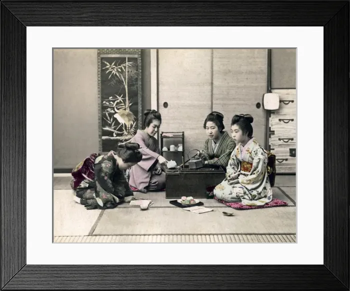 Framed Print : Geishas at tea stove, Japan Framed Print : Geishas at tea stove, Japan