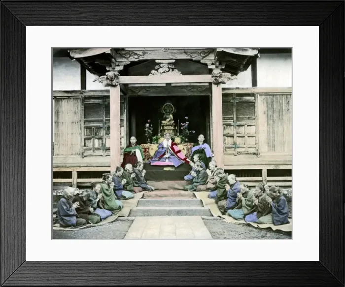 Framed Print : Buddhist priests and worshippers, Japan Framed Print : Buddhist priests and worshippers, Japan
