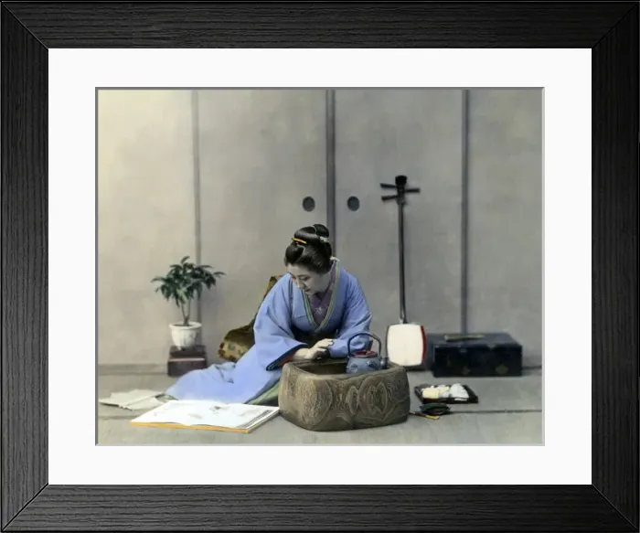 Framed Print : Geisha reading, Japan Framed Print : Geisha reading, Japan