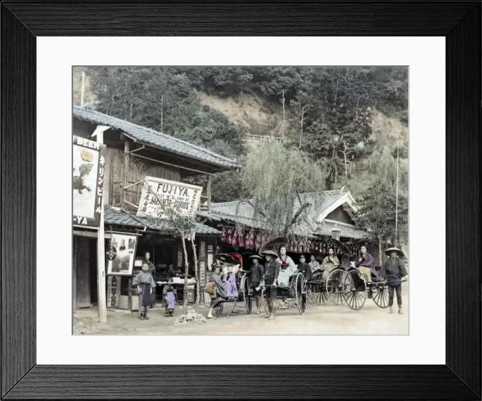 Framed Print : Rickshaws and Curio Store, Japan Framed Print : Rickshaws and Curio Store, Japan