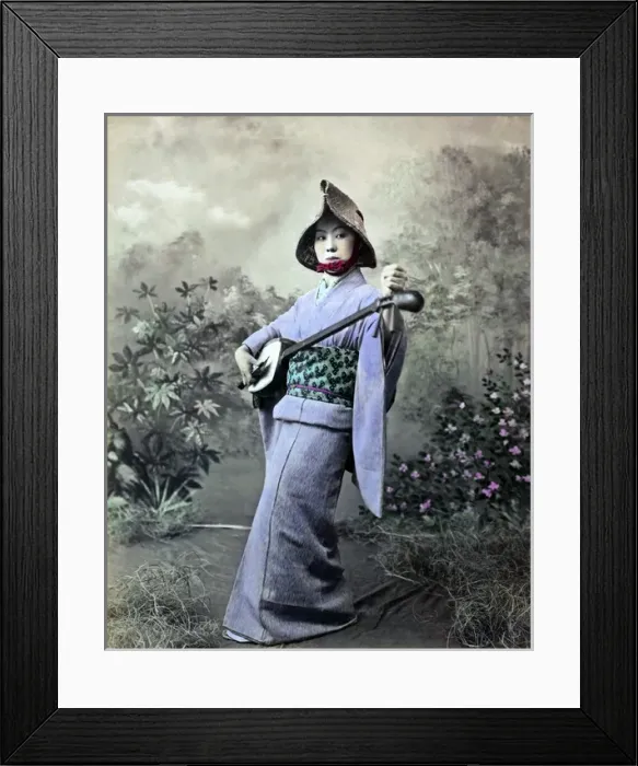 Framed Print : Street singer with shamisen, Japan Framed Print : Street singer with shamisen, Japan
