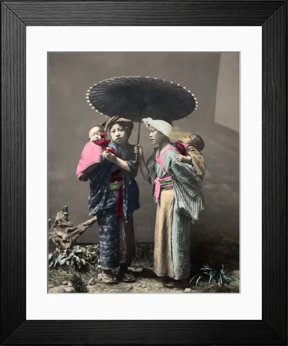 Framed Print : Young women carrying babies, Japan Framed Print : Young women carrying babies, Japan