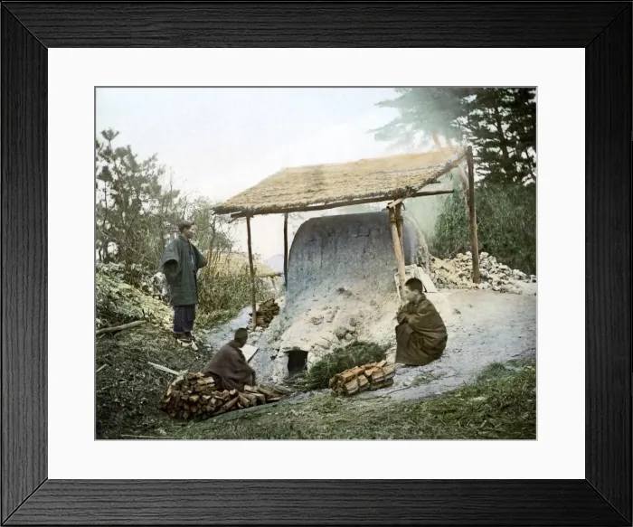 Framed Print : Men with wood burning oven, Japan