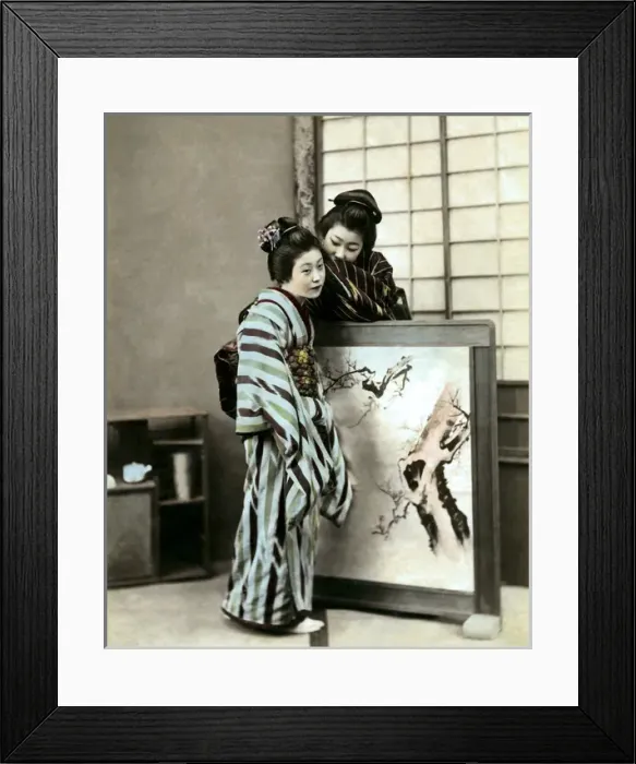 Framed Print : Two whispering geishas, Japan Framed Print : Two whispering geishas, Japan