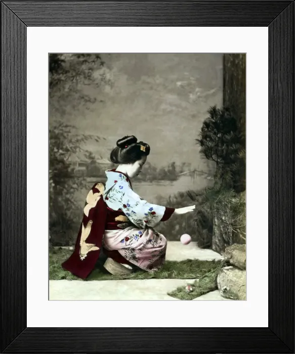 Framed Print : Geisha bouncing a ball, Japan Framed Print : Geisha bouncing a ball, Japan